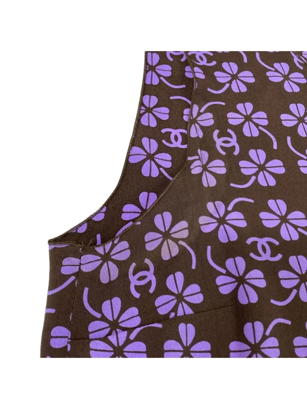 Chanel Skirt Suit Dark Brown Purple Clover CC Logo Pleats Set Wool